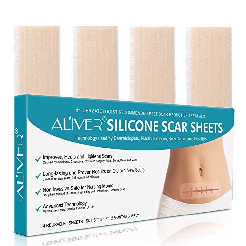 Silicone Scar Removal Sheets, Fast & Effective Removes Scars For C-Sections, Acne, Surgery, Burn And More, Reusable Scar Strips [5.9”X1.57”] - 4 Pack 