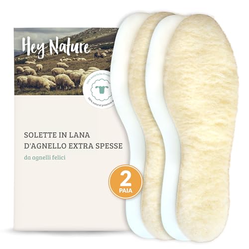 Hey Nature 2 Paia Di Solette In Lana D’Agnello, Solette Riscaldanti Extra Spesse In Lana Per L’Inverno. Suolette Riscaldate Naturali Più Efficaci Dell