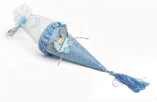 24 Pezzi Cono Sacchetto Portaconfetti Celeste Bomboniera Bambino Battesimo Nascita Bambino