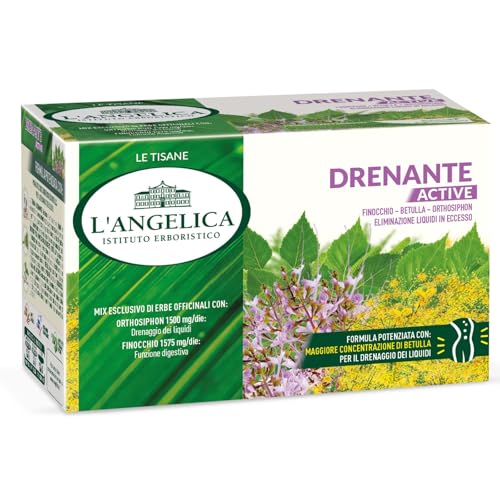 L'Angelica, 1 Astuccio Da 18 Filtri Di Tisane Drenante Active, Infuso Funzionale Per Il Drenaggio Di Liquidi Con Finocchio Betulla E Orthosiphon