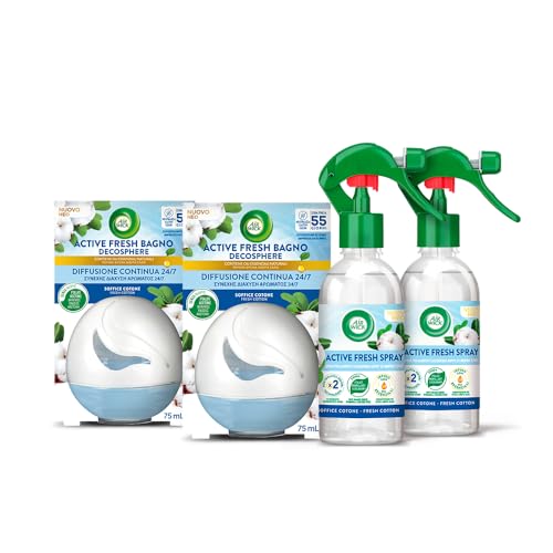 Airwick Kit Profumatori Per Ambienti: 2 Profumatori Active Fresh Bagno, 2X75Ml + 2 Profumatori Per Ambiente Active Fresh Spray, 2X250 Ml, Entrambi Al