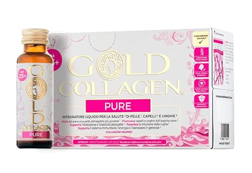 Gold Collagen Pure - Integratore Liquido Collagene Marino Capelli Pelle Unghie Antirughe Sistema Immunitario E Formazione Collagene Con Acido Ialuroni
