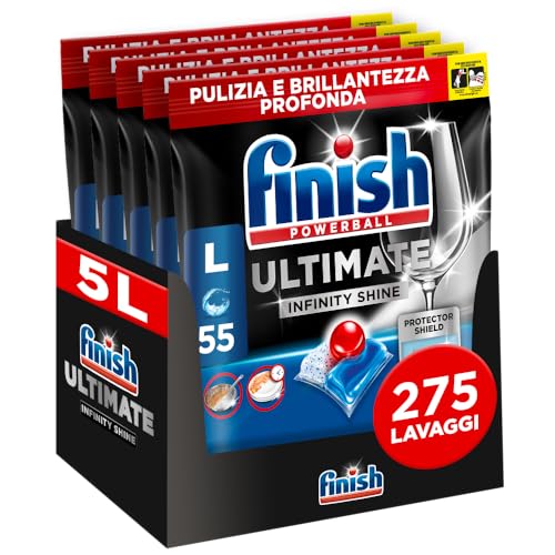 Finish Ultimate Infinity Shine Pastiglie Lavastoviglie, 275 Capsule, Con Scudo Prottettivo Contro Lo Sporco E I Residui Incrostati