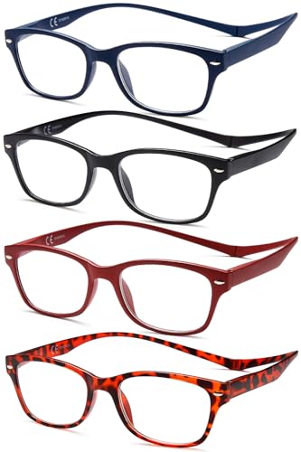 New Vision 4 Pack Occhiali Da Lettura Uomo, Occhiali Da Lettura Con Calamita, Ce, Uv400, Stile Classico Occhiali Lettura Per Uomo Donna, Nv3282 (4 Col