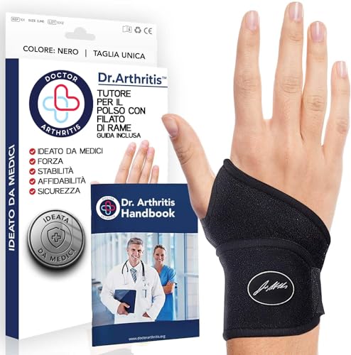 Dr. Arthritis Tutore Polso Con Rivestimento In Rame Ideato Da Medici – Tutore Polso Sinistro E Destro Per Tunnel Carpale – Fascia Di Supporto (Singolo