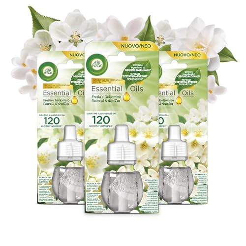 Airwick Ricariche Per Diffusore Elettrico Di Oli Essenziali, Confezione Da 3 Ricariche Di Profumatore Per Ambienti Alla Fragranza Di Fresia E Gelsomin