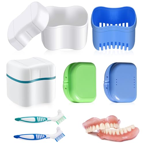 Mizikuu Scatola Per Protesi, Set Di 6 Pezzi Dentiera Storage Box Portatile Scatola Da Bagno Per Dentiera Catola Protesi Con Cestello Contenitore La Pu