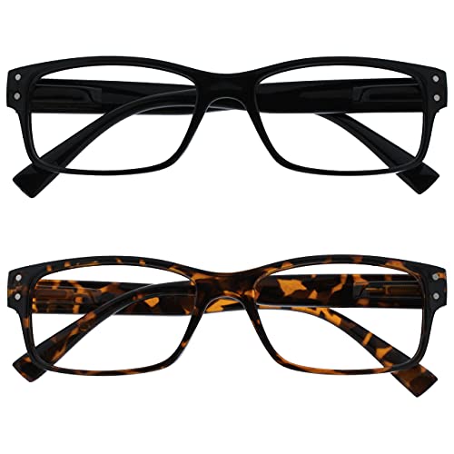 The Reading Glasses Company 2 Pacco Uomo Nero Marrone Tartaruga Grande Stile Designer Lettori Cerniere Molla Rr11-12 +2,00 - 58 Gr