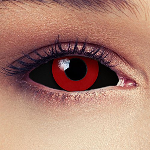 Designlenses, Lenti Colorate Rosse E Nere, Senza Gradazione, 1 Paio (2 Pezzi), Lenti Da 22 Mm Che Coprono L'Intero Occhio + Custodia Per Lenti "Saw"