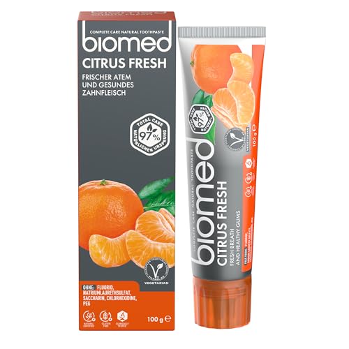 Biomed Citrus Fresh 97% Dentifricio Naturale | Arancia, Alito Fresco, Gengive Sane | Oli Essenziali Di Mandarino, Pompelmo E Limone, Gusto Frutta, Veg