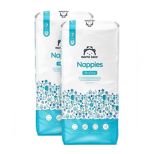 Marchio Amazon - Mama Bear Pannolini Ultra Asciutto, Taglia 7 (17Kg+), Con Canali D'Areazione, Bianco, 112 Unità, 2 Confezioni Da 56 - Nuova Versione