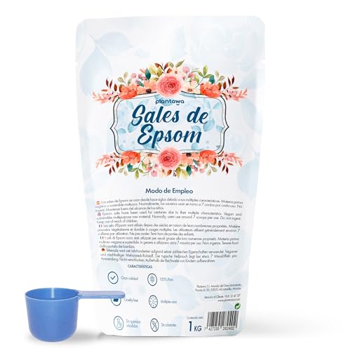 Plantawa - Sali Di Epsom 1Kg | Solfato Di Magnesio Puro, Aromaterapia Rilassante, Bagno Rilassante E Schiumoso, Senza Tossine E Additivi, Benessere E