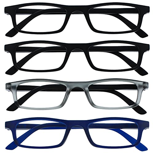 The Reading Glasses Company Nero Matt Grigio Blu Navy Lettori Valore 4 Pacco Uomo Donna Cerniere Molla Rrrr17-1173 +3,50 - 88 Gr