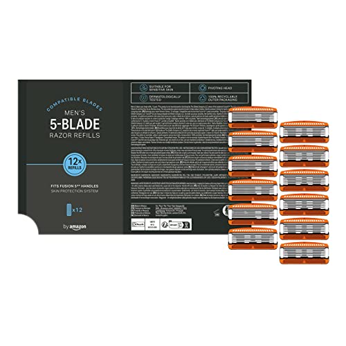 By Amazon Uomo (5 Lame) Ricariche Compatibili Con Qualsiasi Manico Di Rasoio Gillette Fusion5, 12 Unità
