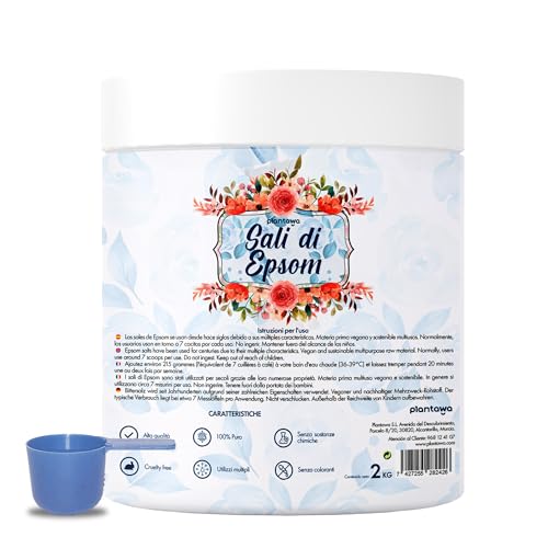 Plantawa - Sali Di Epsom 2Kg | Solfato Di Magnesio, Aromaterapia Rilassante, Bagno Schiumoso, Senza Tossine E Additivi, Benessere E Sonno Ristoratore