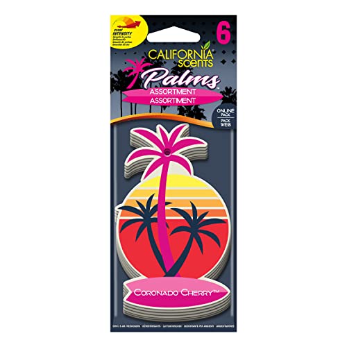 California Scents Deodoranti Per Auto A Forma Di Palme, Ghiaccio, Coronado Cherry E Newport, Profumazioni Per Auto, Set Da 6, Forte Fragranza A Lunga