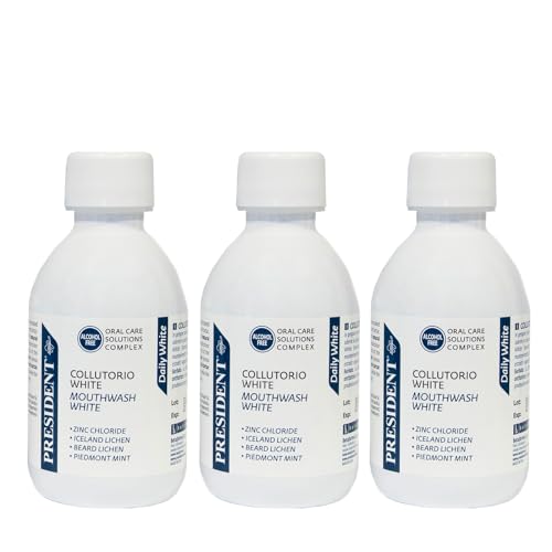President Kit 3 Collutorio White Ad Azione Sbiancante Professionale. Denti Più Bianchi, Efficace Azione Antibatterica, Antiplacca E Antitartaro. Gusto