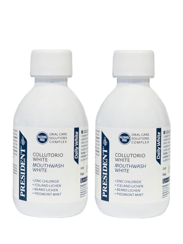 President Kit 2 Collutorio White Ad Azione Sbiancante Professionale. Denti Più Bianchi, Efficace Azione Antibatterica, Antiplacca E Antitartaro. Gusto