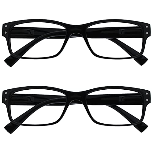 The Reading Glasses Company 2 Pacco Uomo Nero Grande Stile Designer Lettori Cerniere Molla Rr11-1 +1,50 - 58 Gr