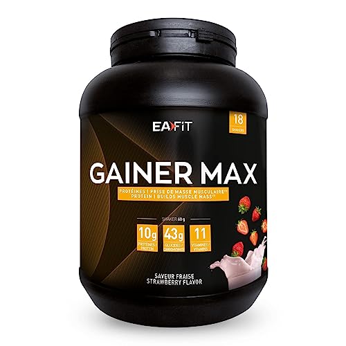 Eafit Gainer Max 1,1 Kg - Gusto Fragola - Culturismo - Siero Del Latte + Uovo - Accrescimento Della Massa Muscolare - Apporto Calorico - Vitamine, Sal