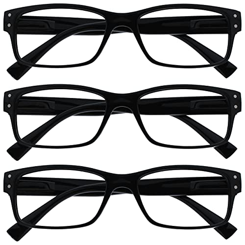 The Reading Glasses Company 3 Pacco Uomo Nero Grande Stile Designer Lettori Cerniere Molla Rrr11-1 +2,00 - 88 Gr