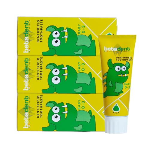 Betadent Kit 3 Dentifricio Baby Per Bambini Da 0 A 3 Anni. Senza Fluoro. Gusto Pera. Azione Antiplacca, Facilita La Dentizione. Formulazione Naturale.