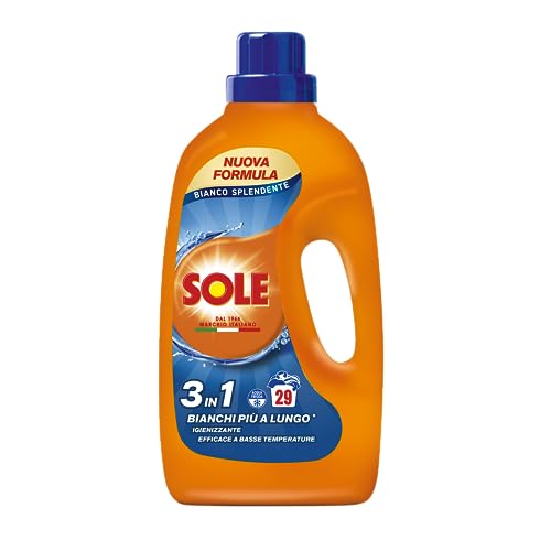 Sole Detersivo Lavatrice Bianco Splendente 29 Lavaggi, Formula Igienizzante, Detersivo Lavatrice Liquido Bianco Splendente, Rimuove Le Macchie A Basse