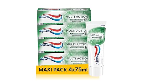 Aquafresh Dentifricio Multi Action Al Fluoro, Con Azione Antibatterica, Rinforza Lo Smalto, Combatte Carie, Macchie Superficiali Attacchi Acidi E Alit