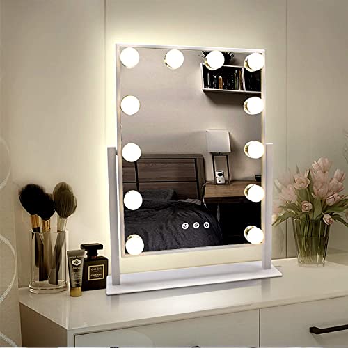 Turewell Hollywood - Specchio Da Trucco Con Luci, Grande Specchio Illuminato Con Luce A 3 Colori E 12 Lampadine A Led Dimmerabili, Schermo Touch Intel