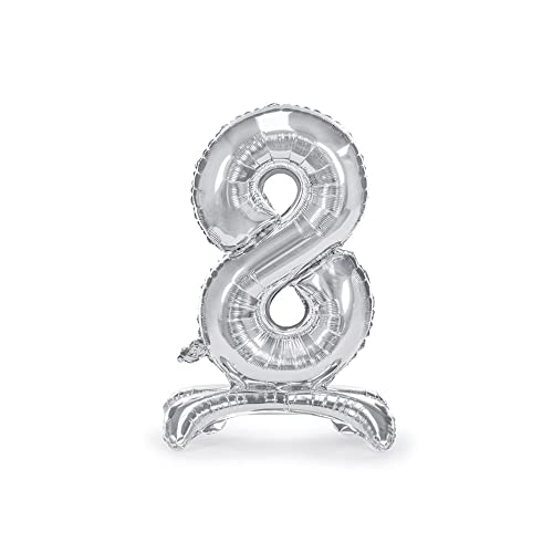 Palloncino Foil Mylar Con Base Numero 8 Argento 70 Cm