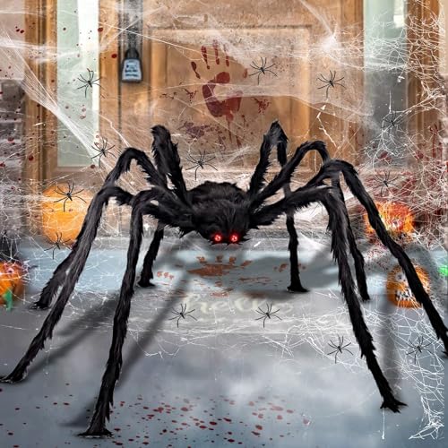 Ragno Gigante Per Halloween 150Cm,Grande Ragno Peloso,Cotone Ragno Da 60G+10 Finti Ragni,Ragnatele Estensibili,Per Decorazioni Esterne Decorazioni Da