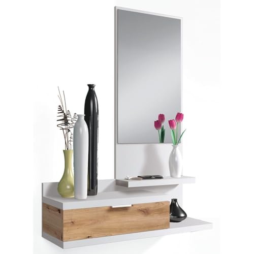 Trentiner Online Food Store Mobile Ingresso Con Cassetto E Specchio, Bianco Artik Con Rovere 116X81X29 Cm | Corfù