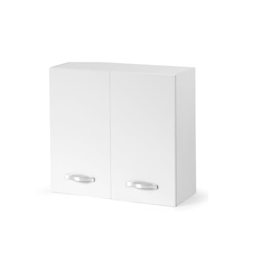 Linea Azzurra Pensile Cucina Sospeso 80 Con 2 Ante E 2 Ripiani Mobile In Legno Made In Italy H72Xl80Xp32 Cm Cm Facile Da Montare (Bianco Frassinato)
