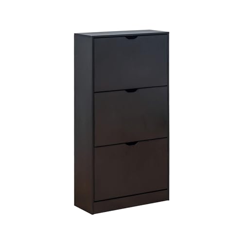 Rebecca Mobili Scarpiera Salvaspazio, Armadio Portascarpe, Mdf, Nero, 3 Ante, Per 12 Paia, Per Bagno Ingresso Corridoio - Misure Hxlxp: 119 X 60 X 23