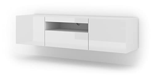 Aura, Mobile Lowboard Per Tv Da 150 Cm, Da Appendere O Da Posizionare In Verticale, Universale, Mobile Hi-Fi, Mobile Per Televisore (Bianco Lucido, Se