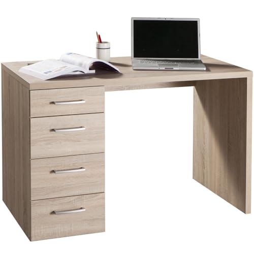 Yellow Shop - Easy Scrivania Per Ufficio Studio Camera 4 Cassetti Legno 30/16 Mm L110 X P60 X H74 Cm Bianco O Rovere Sonoma (Bianco)