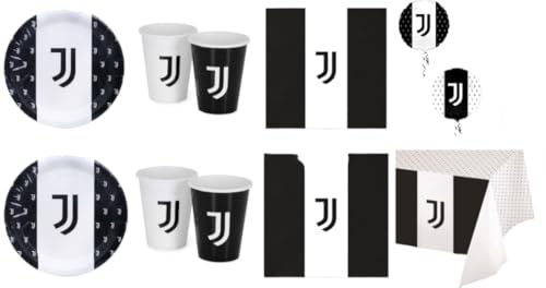 Bigiemme Kit Compleanno Juventus 54Pz E16 Bicchieri, 16 Piatti, 40 Tovaglioli, 1 Tovaglia 120X180Cm, 1 Palloncinoe