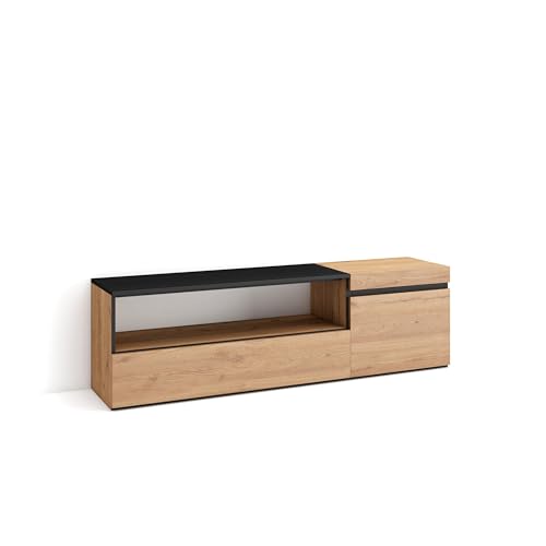 Skraut Home | Mobile Tv Soggiorno | Ampio Spazio A Disposizione | 150X45X35Cm | Per Tv Fino A 65" | Mobile Soggiorno | Stile Moderno | Rovere E Nero
