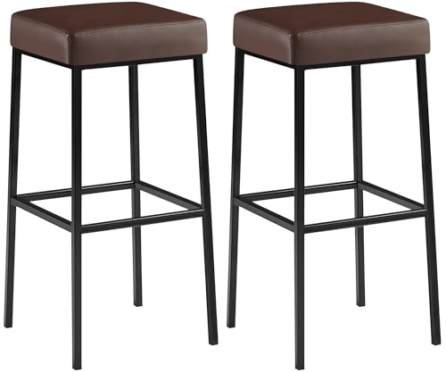 Set 2 Sgabelli Bar Montreal Imbottiti In Similpelle I Coppia Sgabelli Panchetto Design Cucina Bar Alt. 85 Cm, Colore:Marrone, Colore Del Telaio:Nero