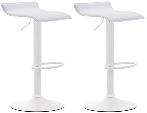 Clp Set 2 Sgabelli Bar Dyn V2 In Similpelle I Coppia Sedie Cucina Bancone Con Poggiapiedi Regolabili 55-76Cm, Colore:Bianco, Colore Del Telaio:Bianco