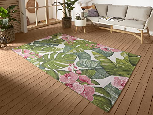 Hanse Home Tropical, Tappeto Per Interni Ed Esterni, Tessuto Piatto, Trapuntato Per Esterni, Jungel Florales Palmen Design, Öko-Tex, Resistente Alle I