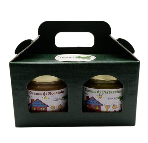 Box Di Creme Spalmabili Alla Nocciola E Al Pistacchio, Lavorazione Artigianale, Due Barattoli Da 200 G
