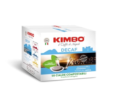 Kimbo Cialde Decaf, 50 Cialde Compostabili, Caffè Decaffeinato, Tostatura Media, Intensità 9/13