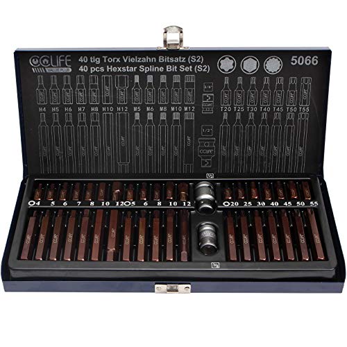 Cclife Chiavi A Bussola Con Punta Xzn Torx Femmina Esagonale Poligonali, Lega Di Acciaio S2, H4-H12 M5-M12 T20-T55, Set Di 40 Pezzi