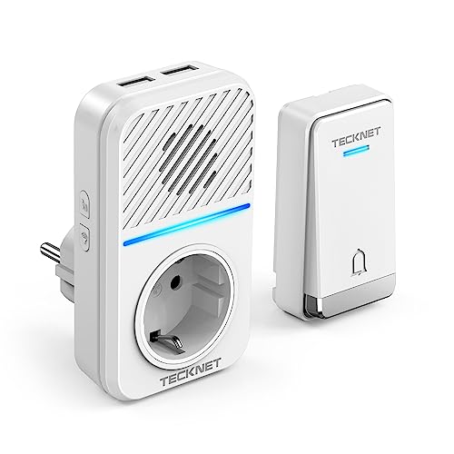 Tecknet Campanello Senza Fili, 400 M, Campanello Per Porta Senza Fili, Autoalimentato, Ip65, Impermeabile, Campanello Elettronico, Kit Campanello Con