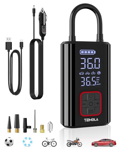 Temola Compressore Aria Portatile Auto, Mini Compressore Portatile Con Luce Led, Potente Compressore Auto Senza Fili Accessori Auto Essenziali Per Gli
