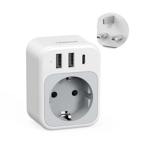 Tessan Adattatore Presa Inglese, 4 In 1 Adattatore Spina Inglese Con Usb C E 2 Usb A, 3250W Adattatore Uk, Presa Inglese Italiana Adattatore, Adattato