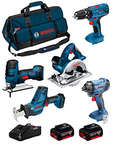 Bosch Kit 18V Bk502Bag (Gsa 18 V-Li C + Gst 18 V-Li S + Gks 18 V-Li + Gsb 18V-21 + Gdr 18V-160 + 2 Batteries Di 5,0 Ah + Caricabatterie + Borsa)