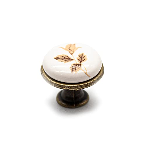 Doja Barcelona | Pomelli Vintage Rosa Autunnale | Ø26,5X23Mm | Confezione 12 Pz | Pomelli In Porcellana Antica E Ottone Anticato | Pomello Porta Rusti