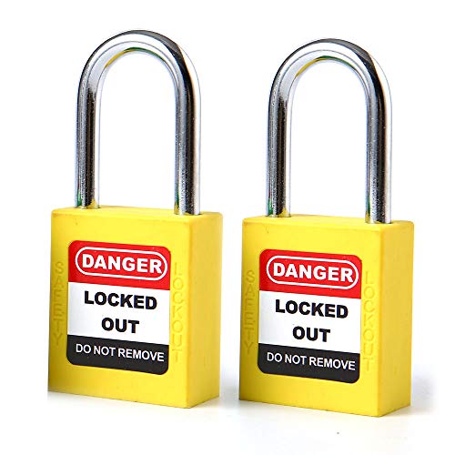 Pofet 2Pcs 38Mm / 1.5 Pollici Lockout Tagout Locks, Lucchetto Di Sicurezza, Plastica Gialla